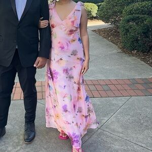 Floral Pink Dress with Bow Tie